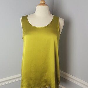 J.JILL Chartreuse Green Yellow 100% Silk Scoop Neck Sleeveless Shell Tank Top S